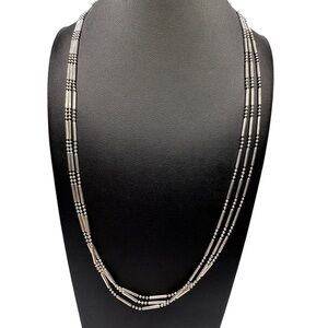 Vintage Milor Italy Sterling Silver Triple Strand Tube & Bead 925 Necklace 20”